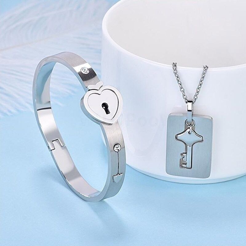 Couple Jewelry Stainless Steel Bracelet- Love Heart Lock Images