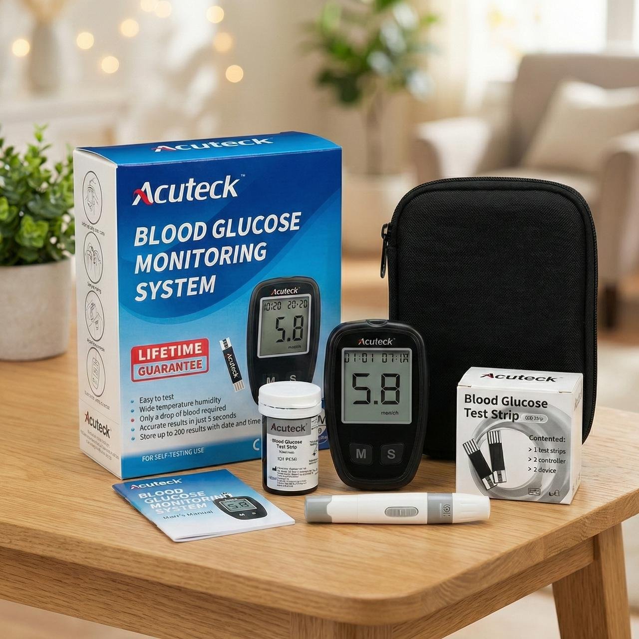 WhatsApp Image 2026-01-20 at 10.32.59 AM5 AcuTeck Instants Blood Glucose Monitor digital meter, Diabetes Test Machine, Blood Sugar Check With Free 10 Strips, 10 Lancets, 1 Pen, 1 Bag & 1 Battery - Image 1