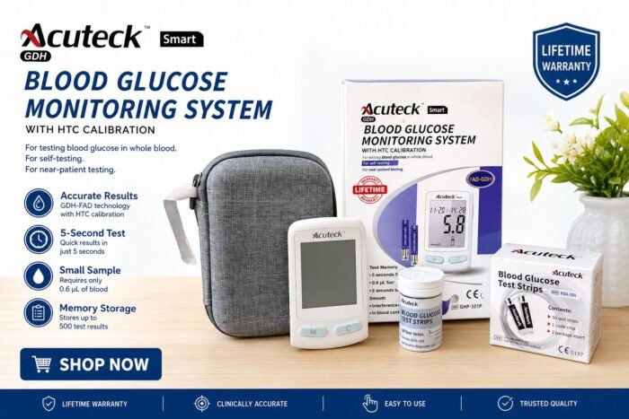 Smart AcuTeck Instants Blood Glucose Monitor digital meter,Number 1 Diabetes Test Machine,Best Glucometer In Bangladesh, Blood Sugar Check With Free 10 Strips, 10 Lancets, 1 Pen, 1 Bag & 1 Battery - Image 3
